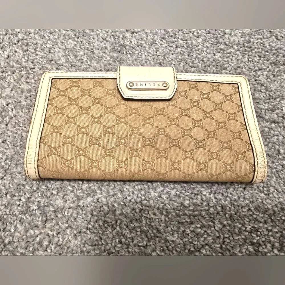 Celine Vintage Canvas Trifold Wallet Neutrals Classic Chic Luxury Minimalist